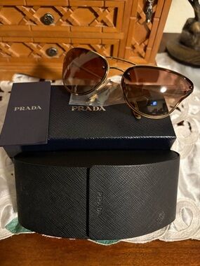Prada Gold-Tone Frame Sunglasses with Brown Gradient Lenses